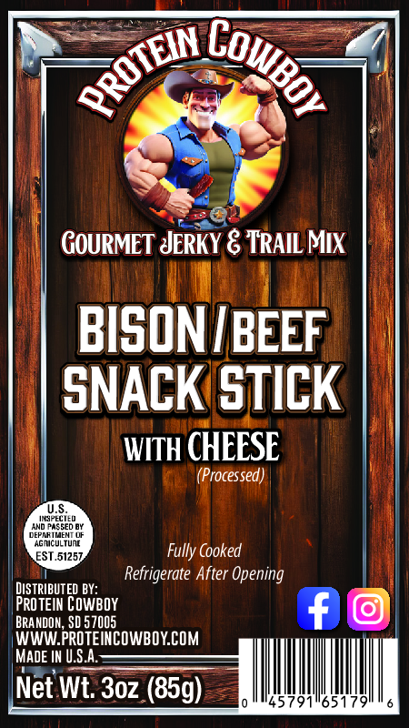 Bison & Cheese Meat Snack Sticks – Protein Cowboy