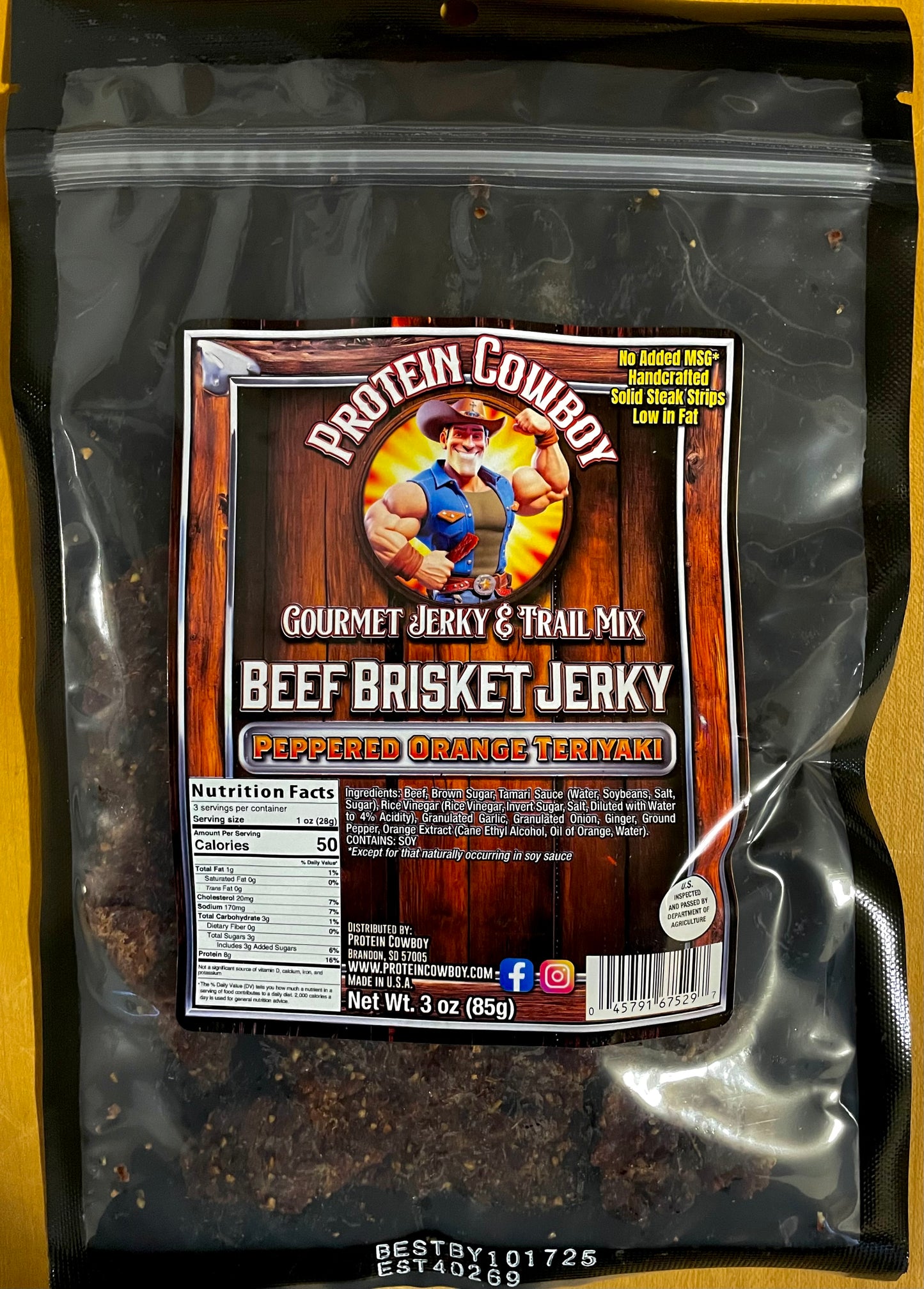 Peppered Orange Teriyaki Brisket Beef Jerky - GLUTEN FREE